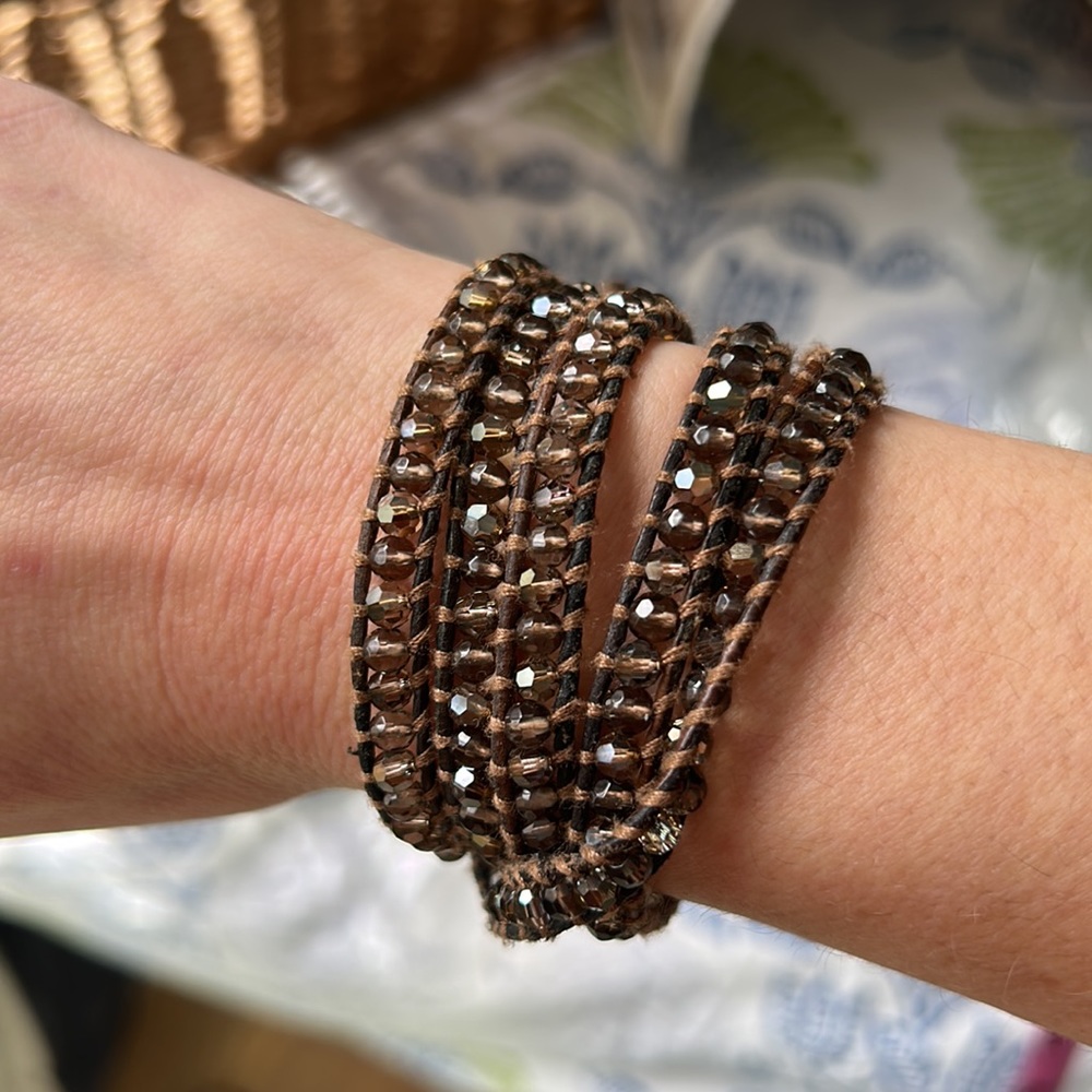 Chan Luu crystal wrap bracelet brown leather